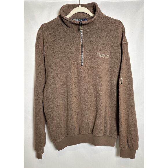 Vintage St. Andrew’s Golf Club Men’s Brown 1/3 Zip Sweater Size Medium USA Made - Picture 1 of 9